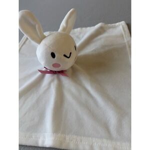 Baby Essentials White Bunny Lovey Security Blanket Pink Bow Plush Winking 12x12